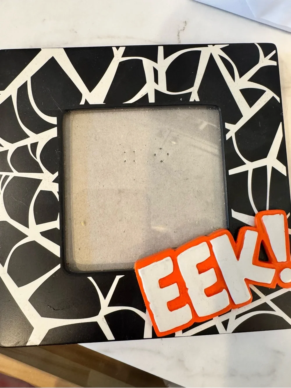 Halloween Photo Frame Picture Web Black White EEK Scary Spooky Square 3.5”